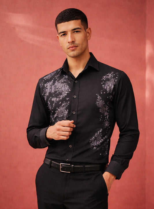 Black Party Wear Shirt in Japanese Fabric with Embroidery