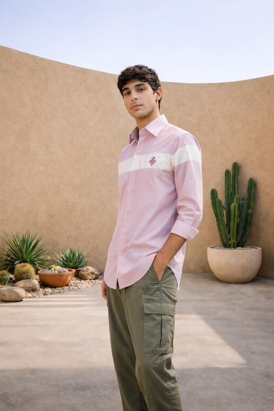 Pink Cotton Satin Party Wear Shirt with Brooch Work & Mix-Match Design