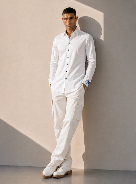 White Hand-Painted Cotton Shirt