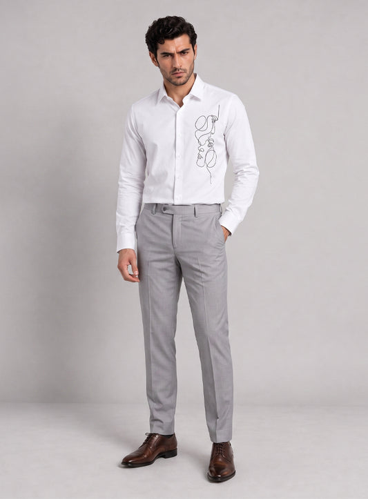 White Cotton Satin Lounge Shirt With Abstract Thread Hand Embroidery