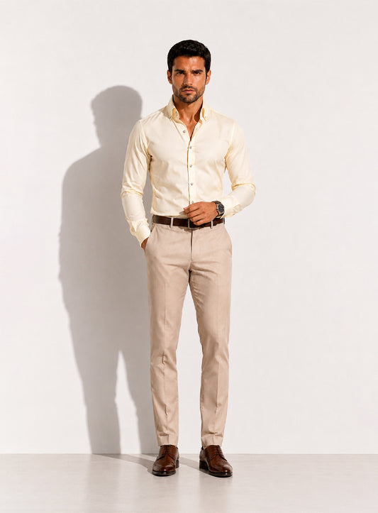 Light Lemon Cotton Satin Classic Formal Shirt