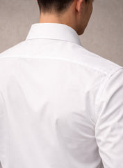 White Cotton Satin Lounge Shirt with Horse Motif Embroidery on Chest and Stud
