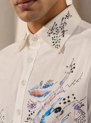 Ivory Eclipse Hand-Painted Satin Shirt