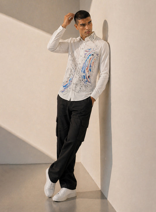 Ivory Eclipse Hand-Painted Satin Shirt