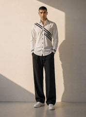 White Cotton Satin Lounge Shirt with Mix and Match Design
