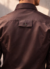 Brown Cotton Satin Party Wear Shirt with Crystal Work