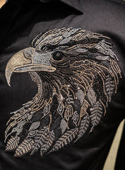 Black Cotton Satin Party Wear Shirt with Eagle Crystal Work