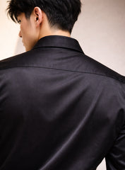 Black Cotton Satin Party Wear Shirt with Eagle Crystal Work
