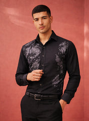 Black Party Wear Shirt in Japanese Fabric with Embroidery