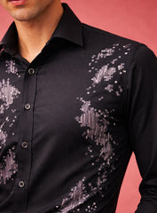 Black Party Wear Shirt in Japanese Fabric with Embroidery