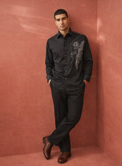 Black Party Wear Shirt in Japanese Fabric with Embroidery