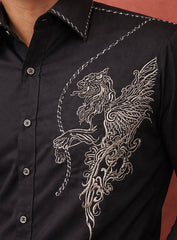 Black Party Wear Shirt in Japanese Fabric with Embroidery