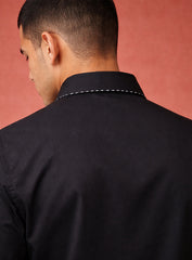 Black Party Wear Shirt in Japanese Fabric with Embroidery