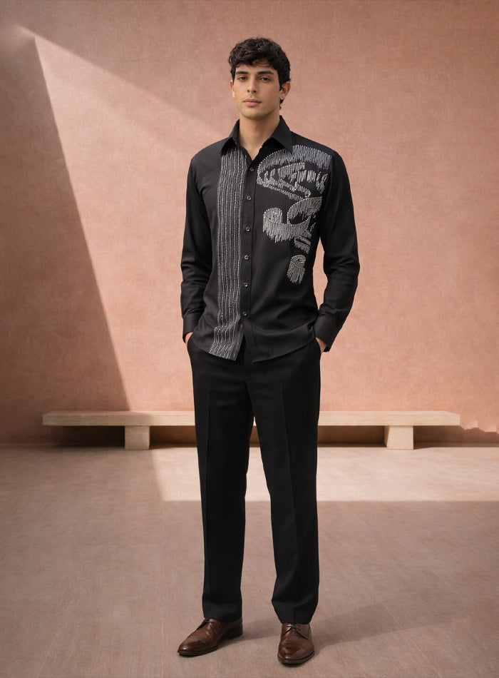 Black Party Wear Shirt in Japanese Fabric with Embroidery