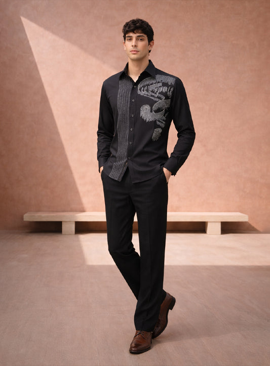 Black Party Wear Shirt in Japanese Fabric with Embroidery