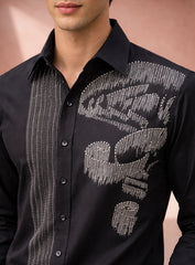 Black Party Wear Shirt in Japanese Fabric with Embroidery