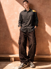 Black Cotton Satin Lounge Shirt with Mix and Match Design