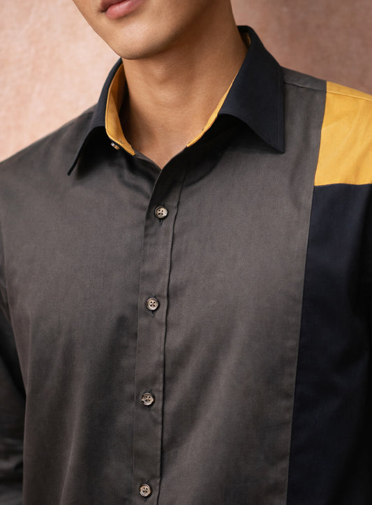 Black Cotton Satin Lounge Shirt with Mix and Match Design
