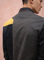 Black Cotton Satin Lounge Shirt with Mix and Match Design