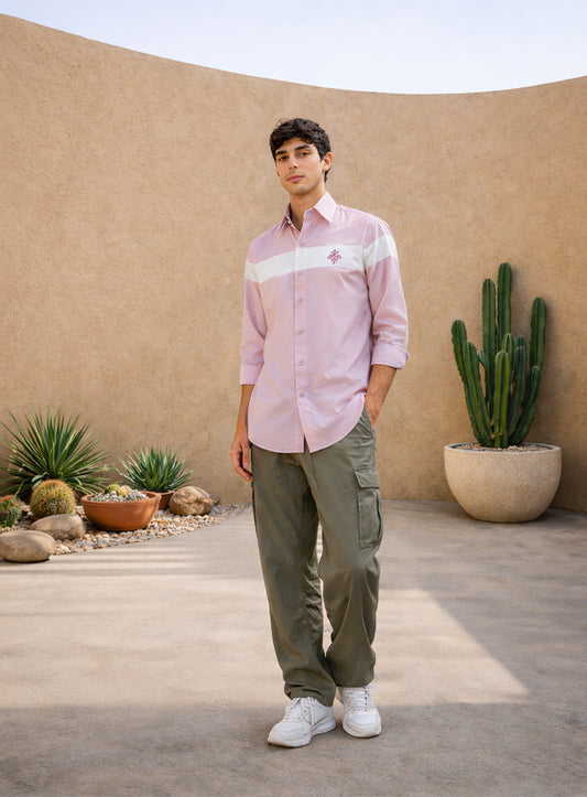 Pink Cotton Satin Party Wear Shirt with Brooch Work & Mix-Match Design