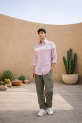 Pink Cotton Satin Party Wear Shirt with Brooch Work & Mix-Match Design