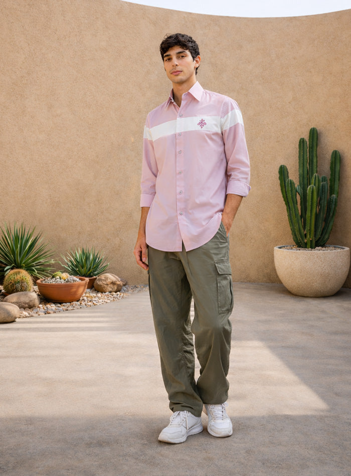 Pink Cotton Satin Party Wear Shirt with Brooch Work & Mix-Match Design