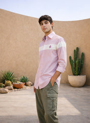 Pink Cotton Satin Party Wear Shirt with Brooch Work & Mix-Match Design