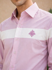 Pink Cotton Satin Party Wear Shirt with Brooch Work & Mix-Match Design