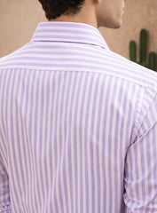 Mauve Stripe Cotton Satin Party Wear Shirt with Motif Embroidery