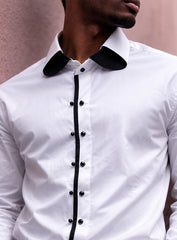 White Cotton Satin Lounge Shirt with Black Mix-Match Design