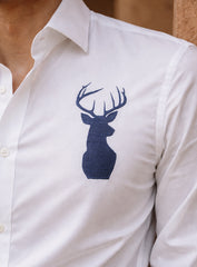 White Deer Embroidered Cotton Satin Lounge Shirt