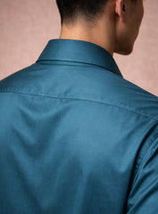 Turquoise Blue Cotton Satin Lounge Shirt with Mix-Match Design
