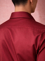 Wine Cotton Satin Lounge Shirt with Mix-Match Design