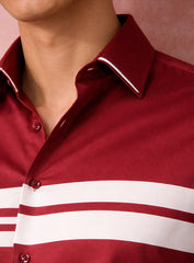 Wine Cotton Satin Lounge Shirt with Mix-Match Design