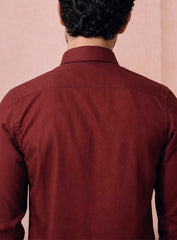 Wine Cotton Satin Lounge Shirt with Mix-Match Design