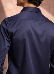 Blue Cotton Satin Lounge Shirt with Mix-Match Design Brooch Work on Chest