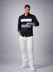 Black Cotton Satin Lounge Shirt with Mix-Match Design