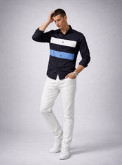 Black Cotton Satin Lounge Shirt with Mix-Match Design
