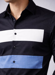 Black Cotton Satin Lounge Shirt with Mix-Match Design