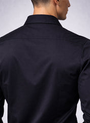 Black Cotton Satin Lounge Shirt with Mix-Match Design