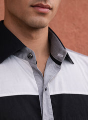 Light Grey Cotton Satin Party Wear Shirt with Mix-Match Design