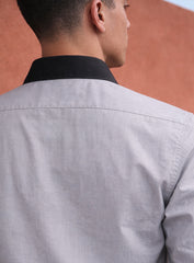 Light Grey Cotton Satin Party Wear Shirt with Mix-Match Design