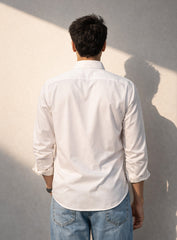 White Cotton Satin Lounge Shirt with Maroon & Black Horizontal Strips