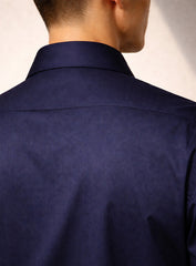 Dark Blue Cotton Satin Lounge Shirt with Two White Stripes