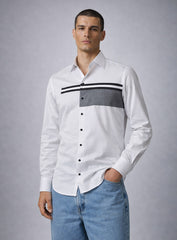 White Cotton Satin Lounge Shirt with Mix-Match Design