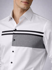 White Cotton Satin Lounge Shirt with Mix-Match Design