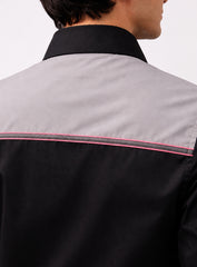 Black Cotton Satin Lounge Shirt with Gray Mix-Match Design