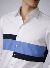 White Cotton Satin Lounge Shirt with Mix-Match Design