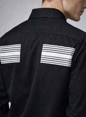 Black Cotton Satin Lounge Shirt with Mix-Match Design