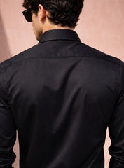 Black Cotton Satin Party Wear Shirt with Embroidery